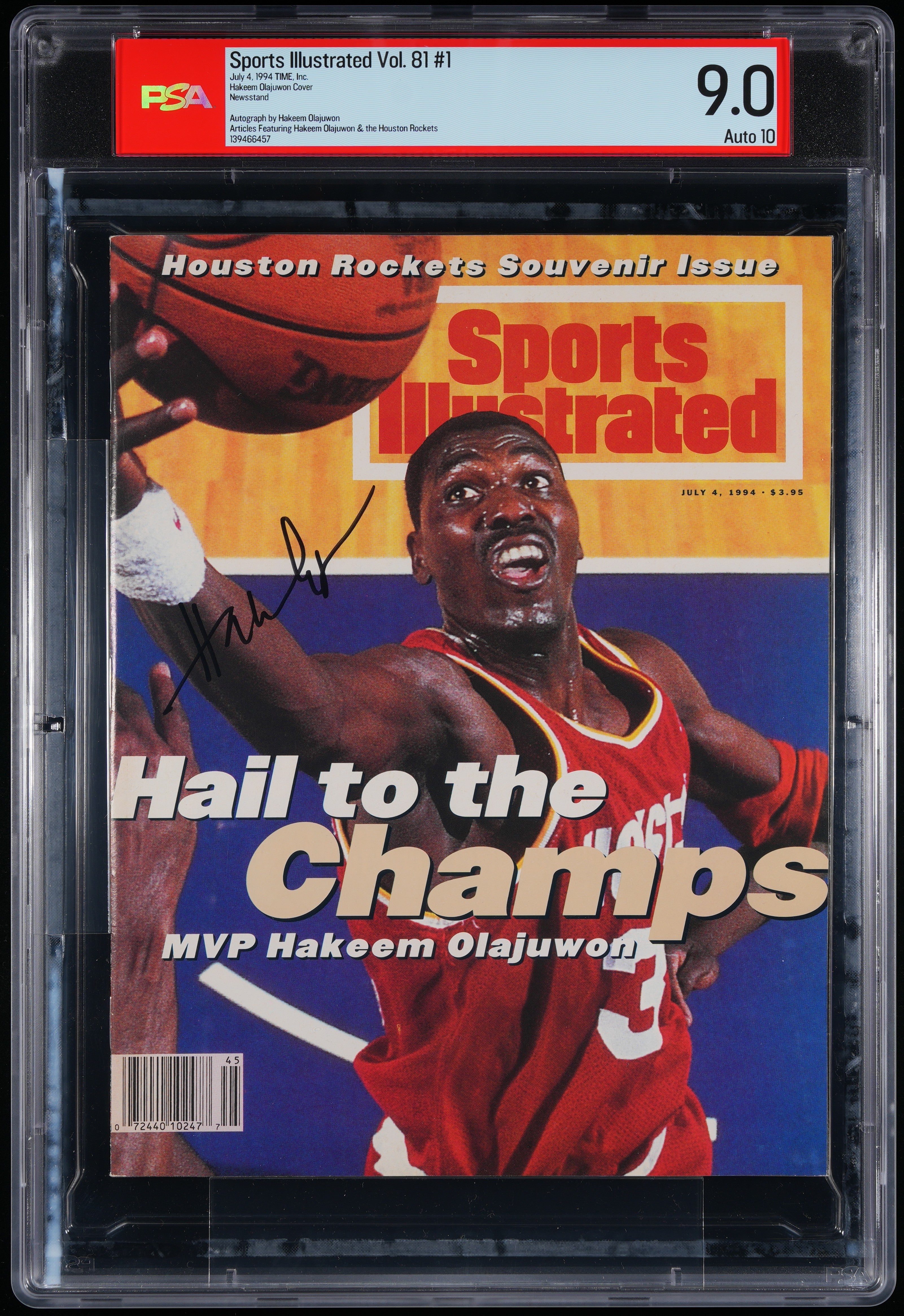1994 Hakeem Olajuwon Sports Illustrated Autographed – PSA 9 Auto PSA 10 Newsstand