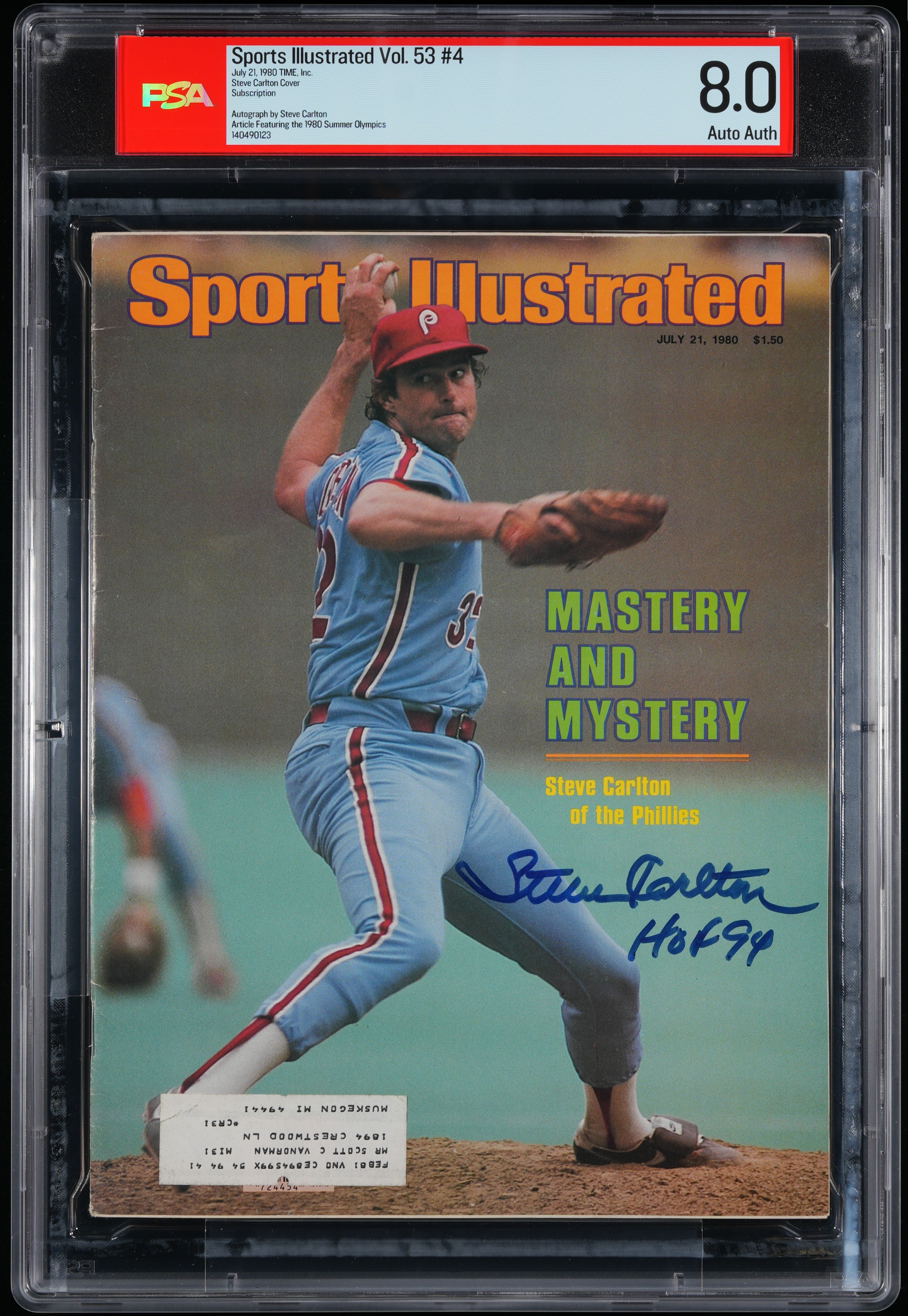 1980 Steve Carlton Sports Illustrated Autographed – PSA 8