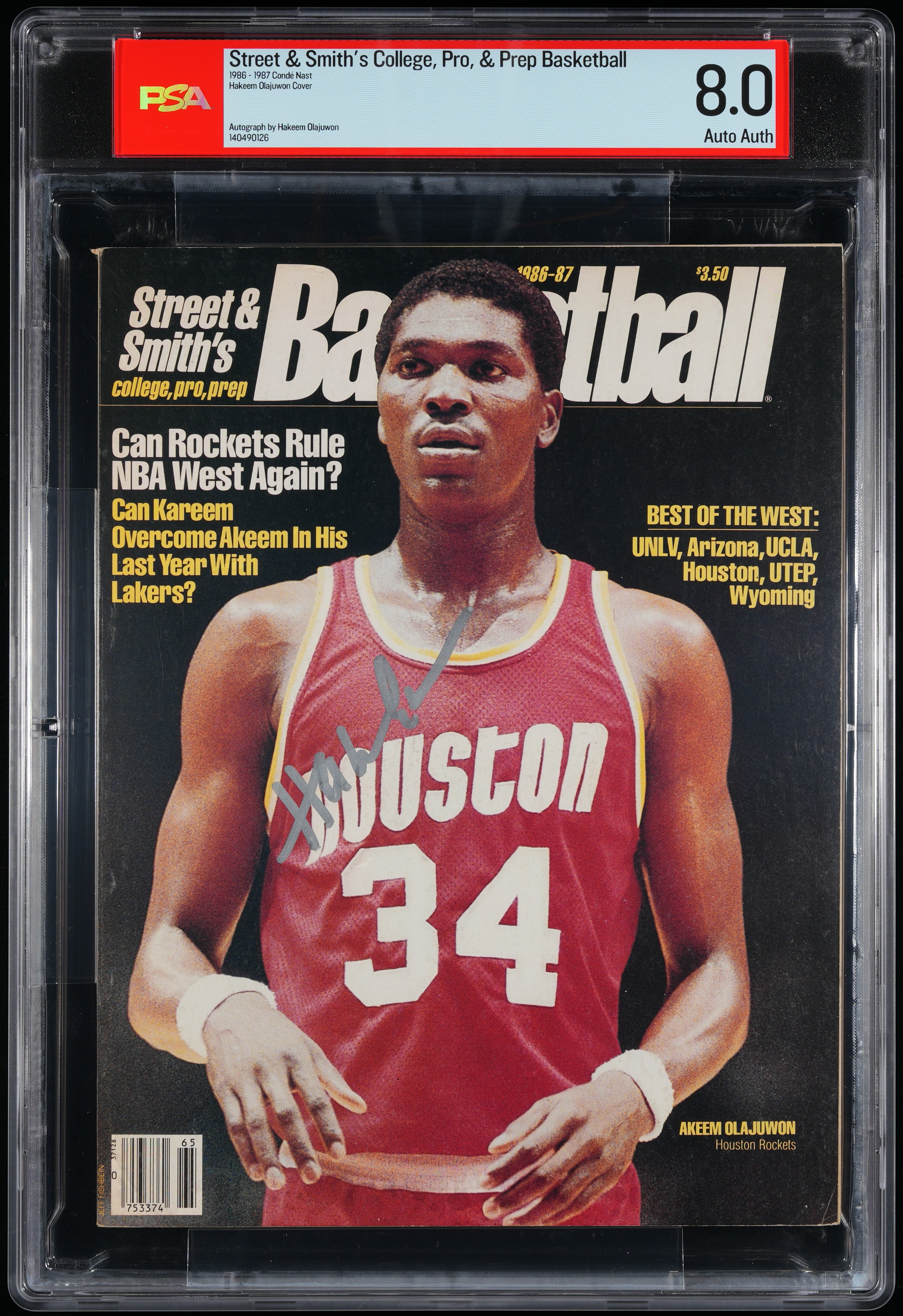 1986 Hakeem Olajuwon Street & Smith's Autographed – PSA 8