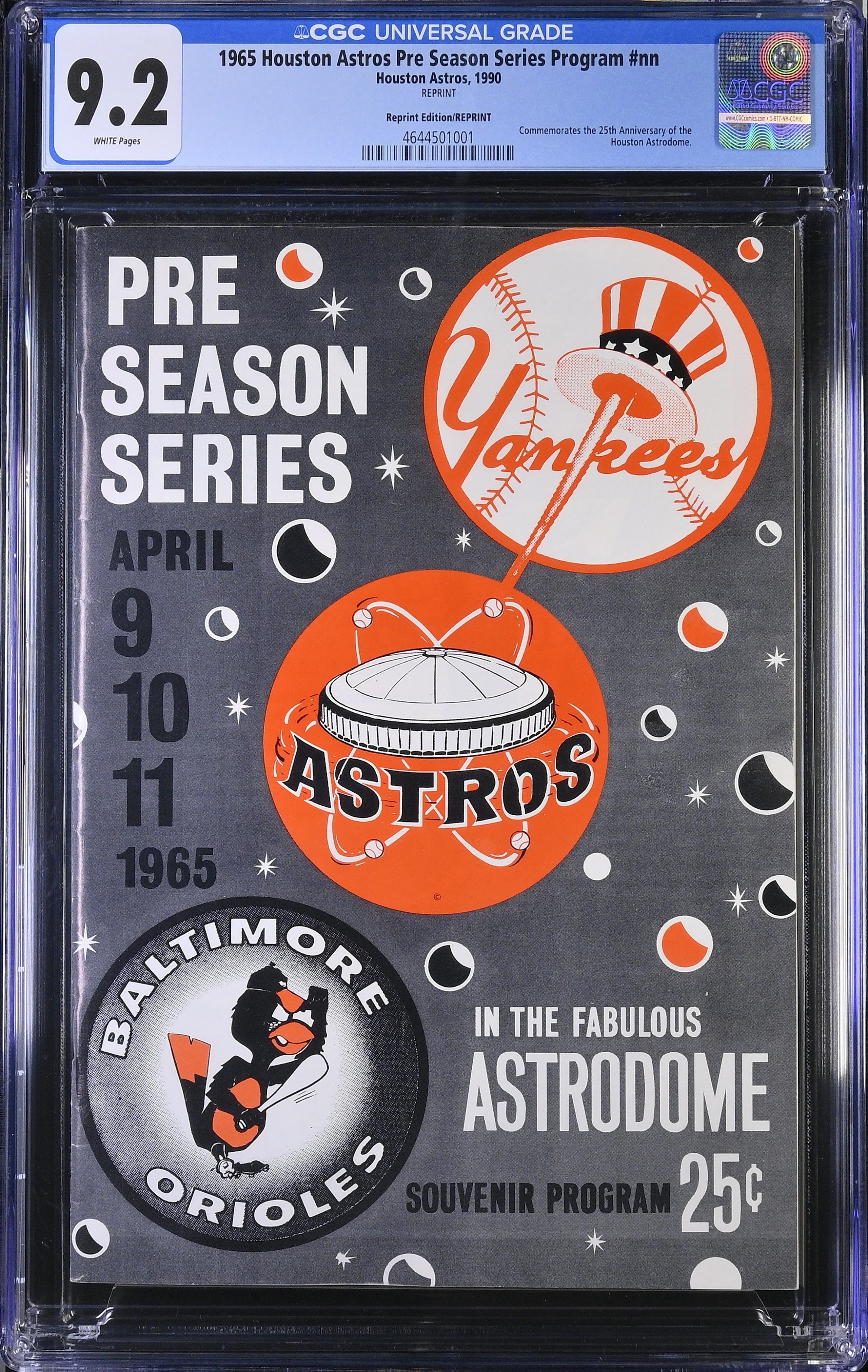 1965 Houston Astros Pre Season Series Program Top Pop – CGC 9.2 Reprint
