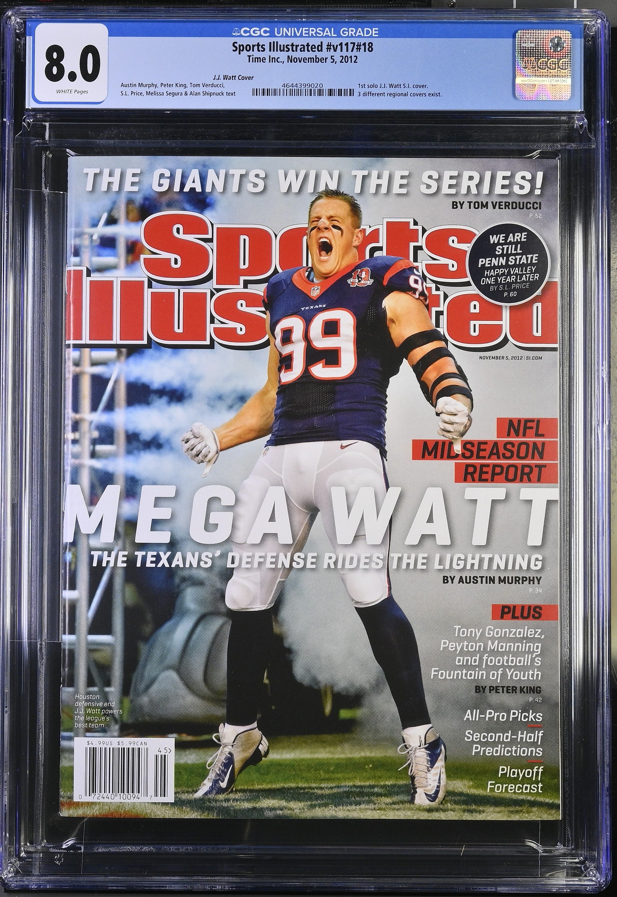 2012 J.J. Watt Sports Illustrated 1st Cover – CGC 8 Newsstand