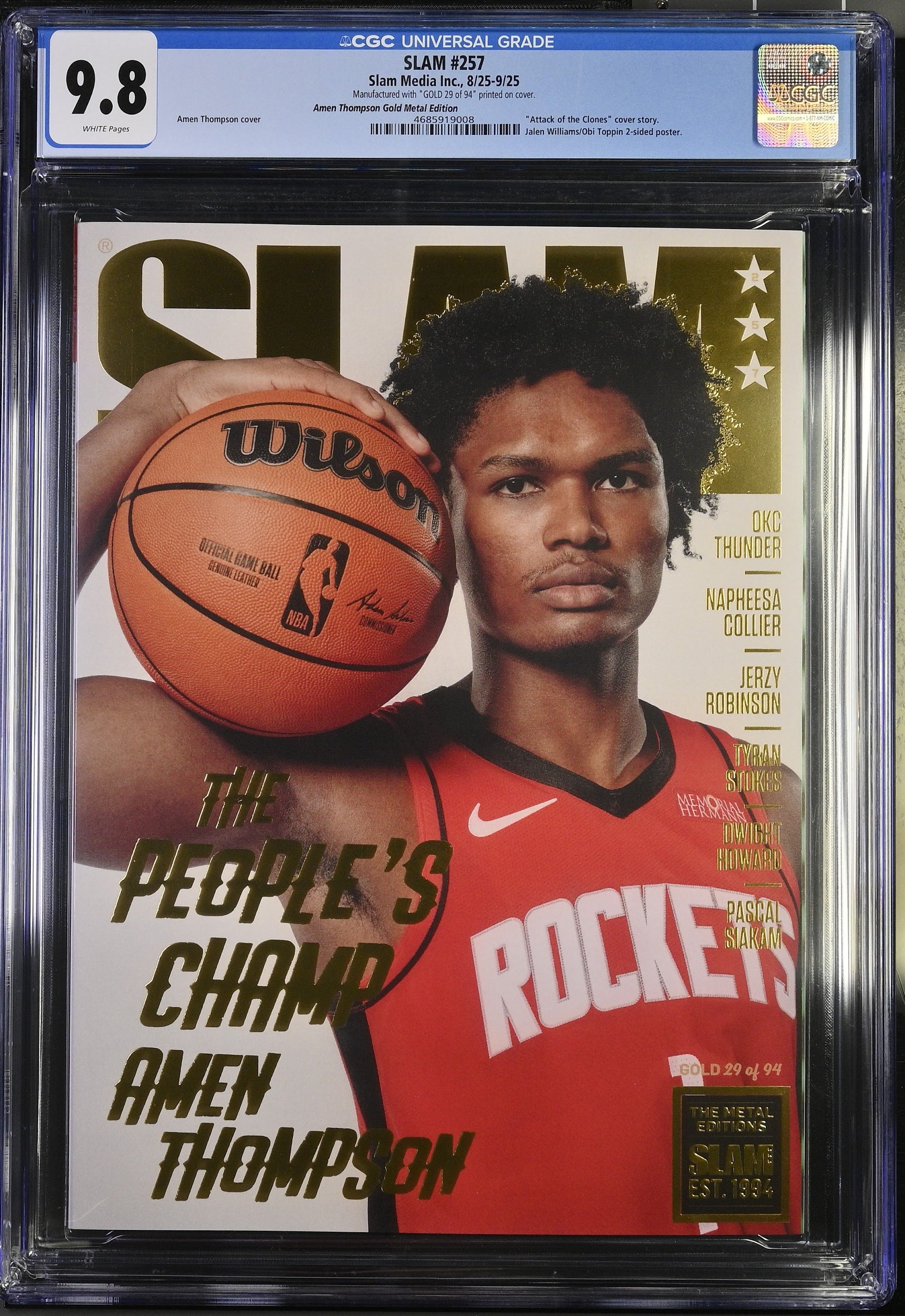 2025 Amen Thompson SLAM Gold 29 of 94 - CGC 9.8 Gold Metal Edition