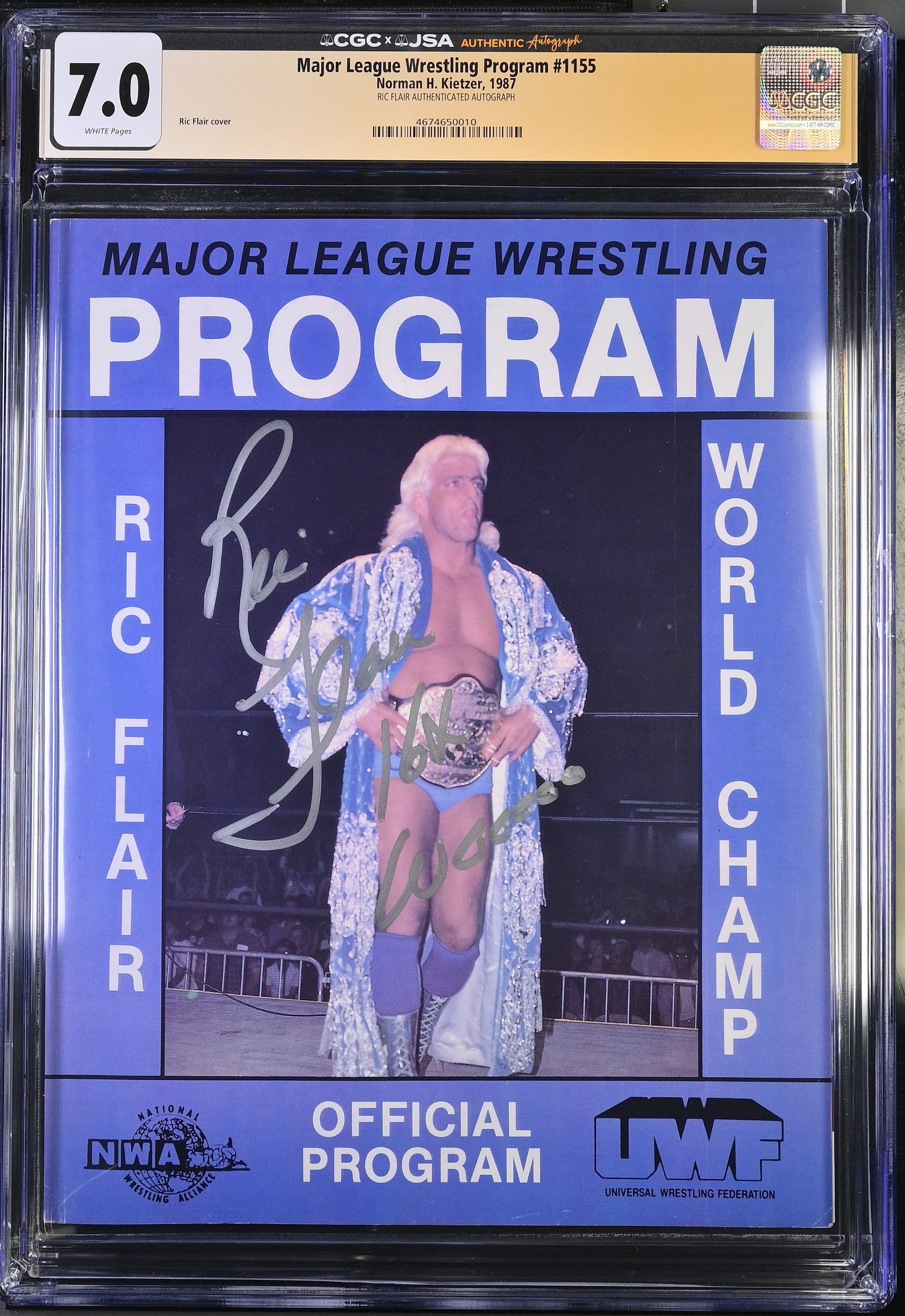 1987 Ric Flair Major League Wrestling Program Autographed – CGC 7