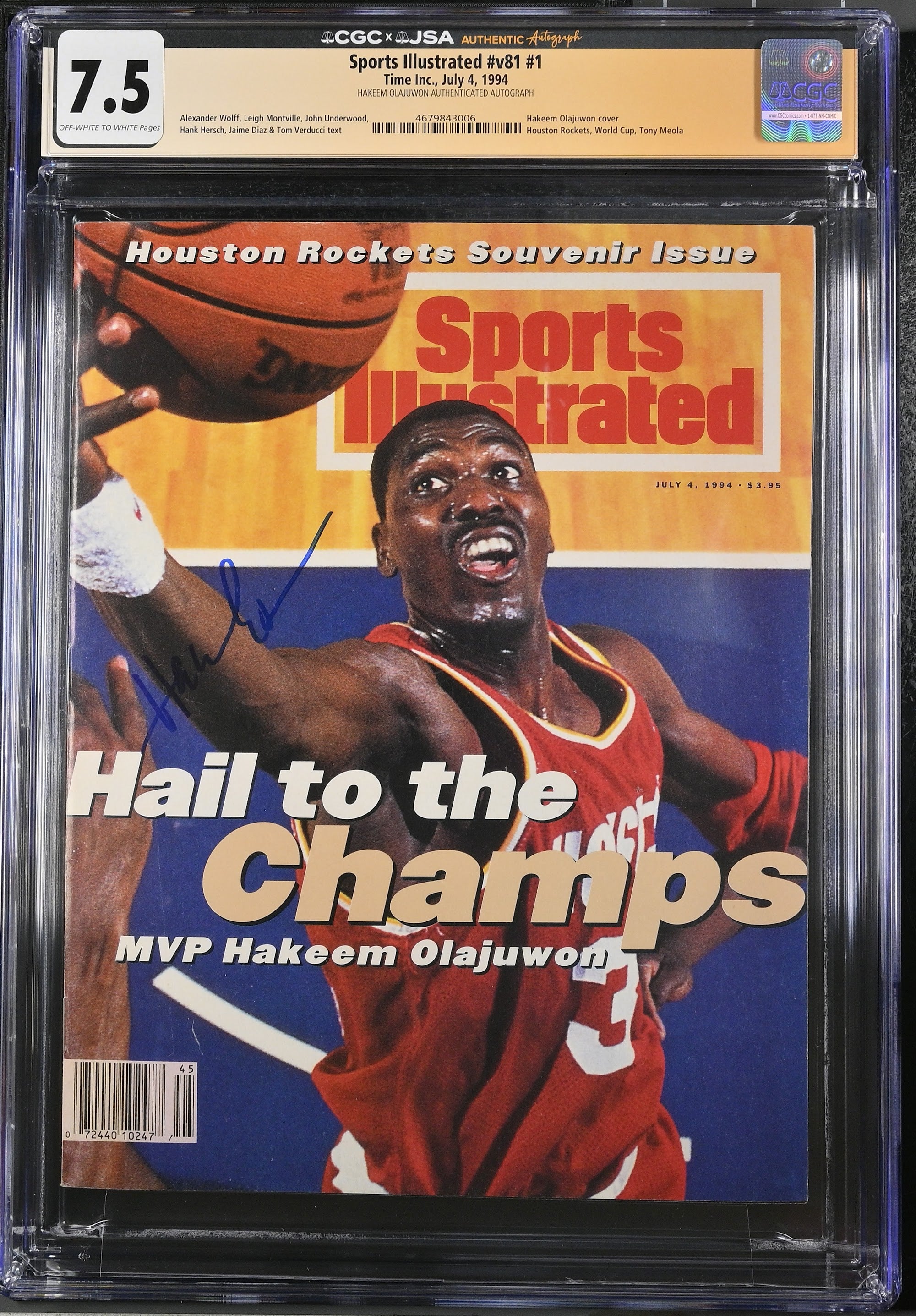 1994 Hakeem Olajuwon Sports Illustrated Autographed – CGC 7.5 Newsstand