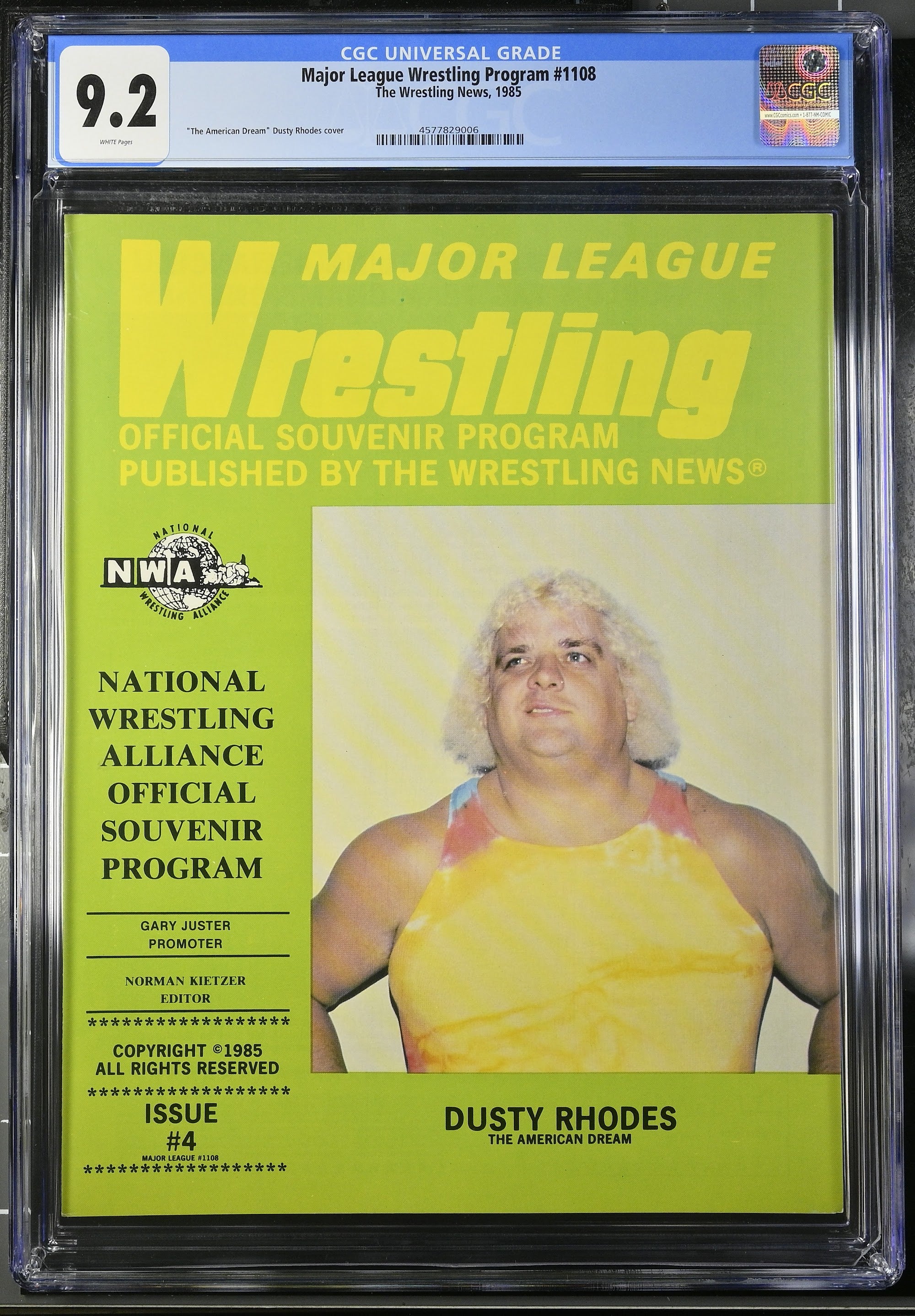 1985 Dusty Rhodes Major League Wrestling Program Top Pop - CGC 9.2