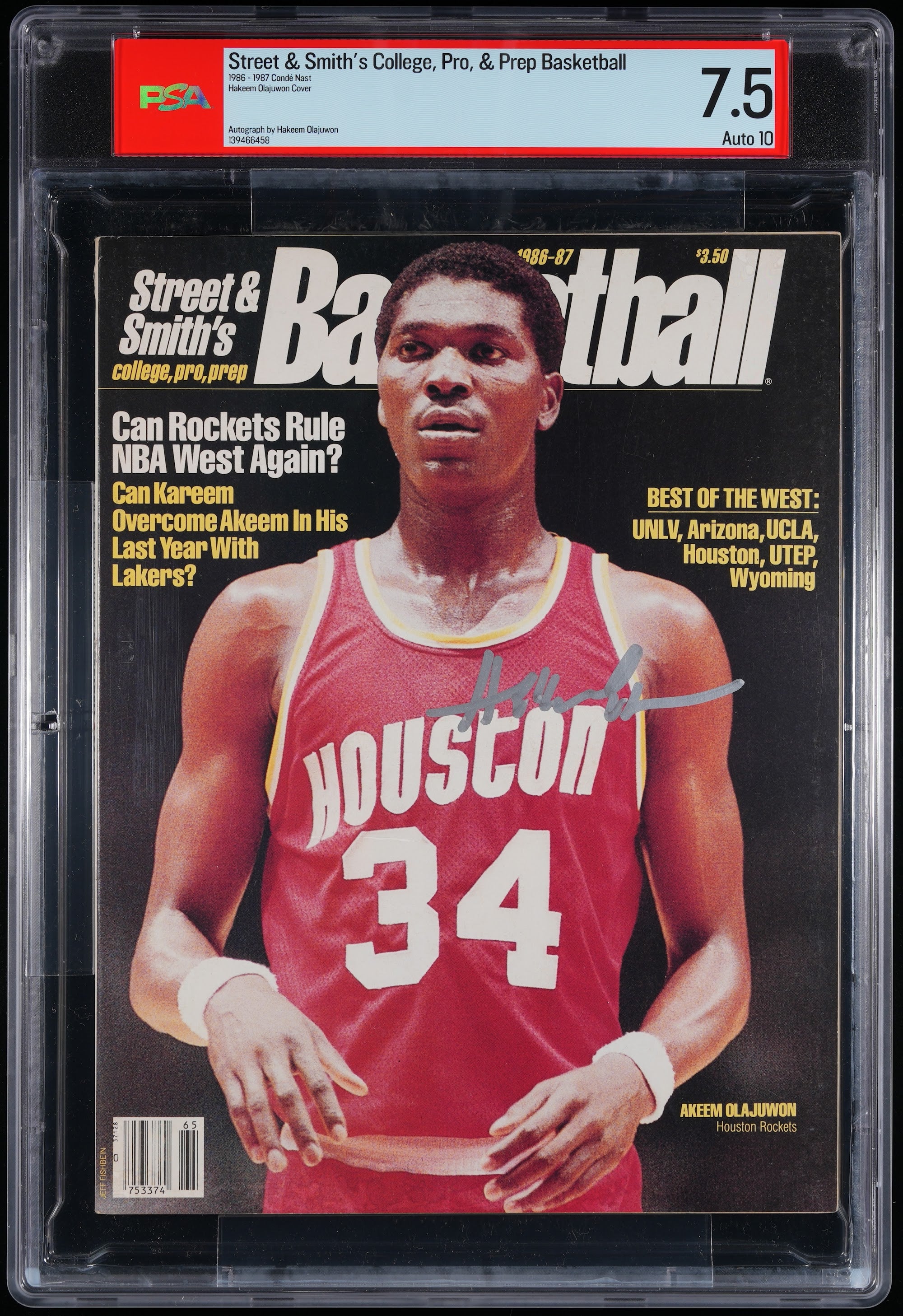1986 Hakeem Olajuwon Street & Smith's Autographed – PSA 7.5