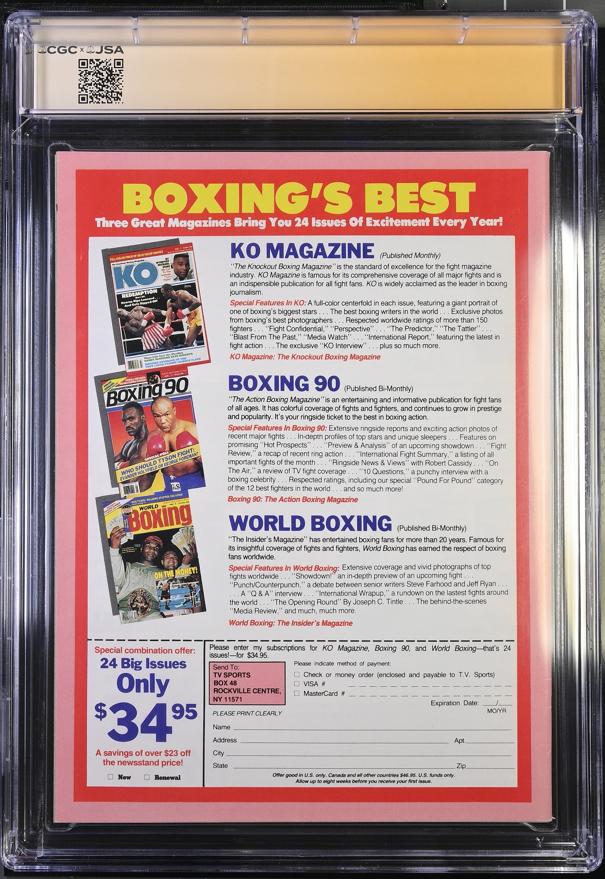 1990 Mike Tyson KO Boxing Magazine Autographed Top Pop – CGC 9.2 Newsstand