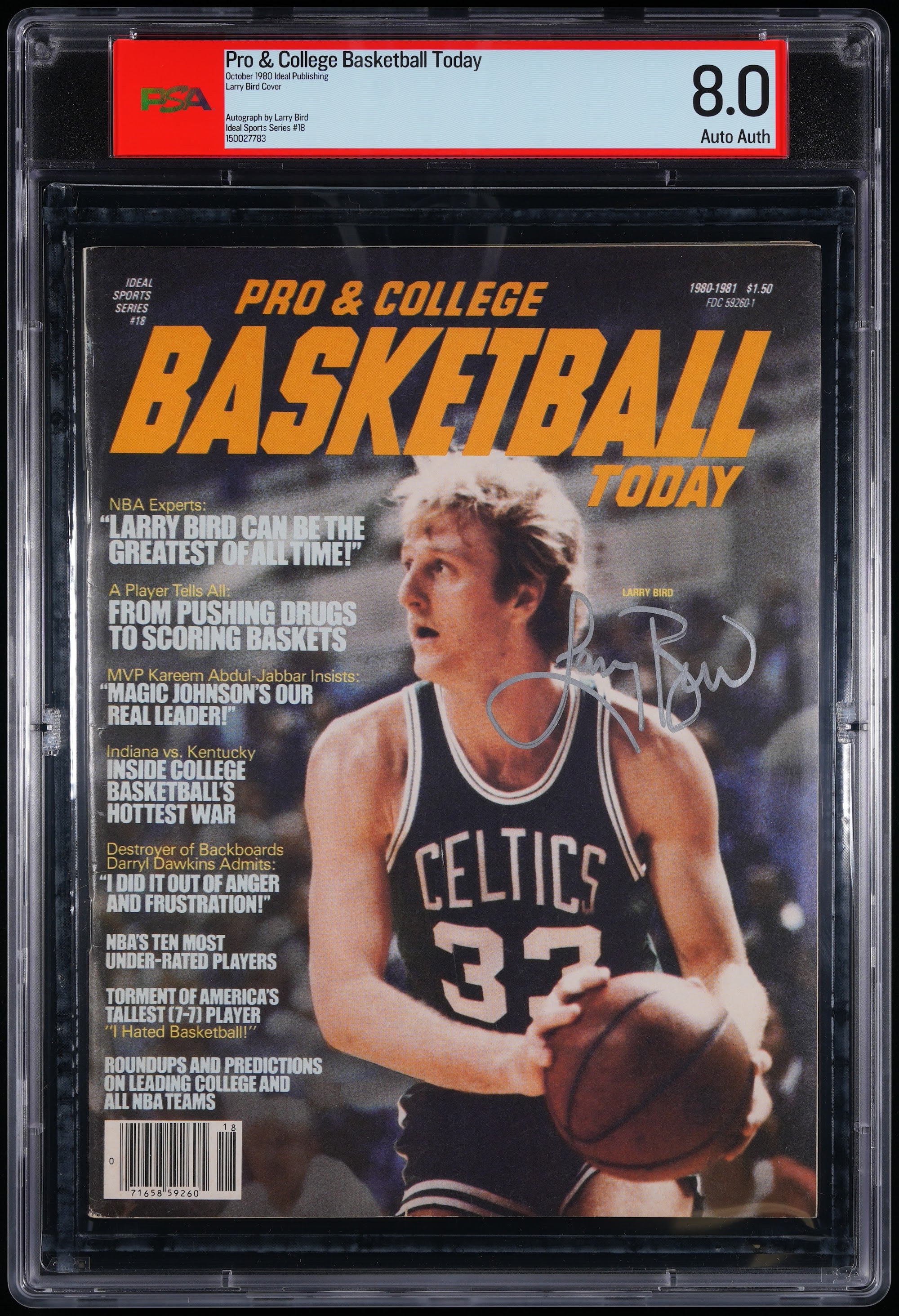 1980 Larry Bird Autographed – PSA 8 Newsstand