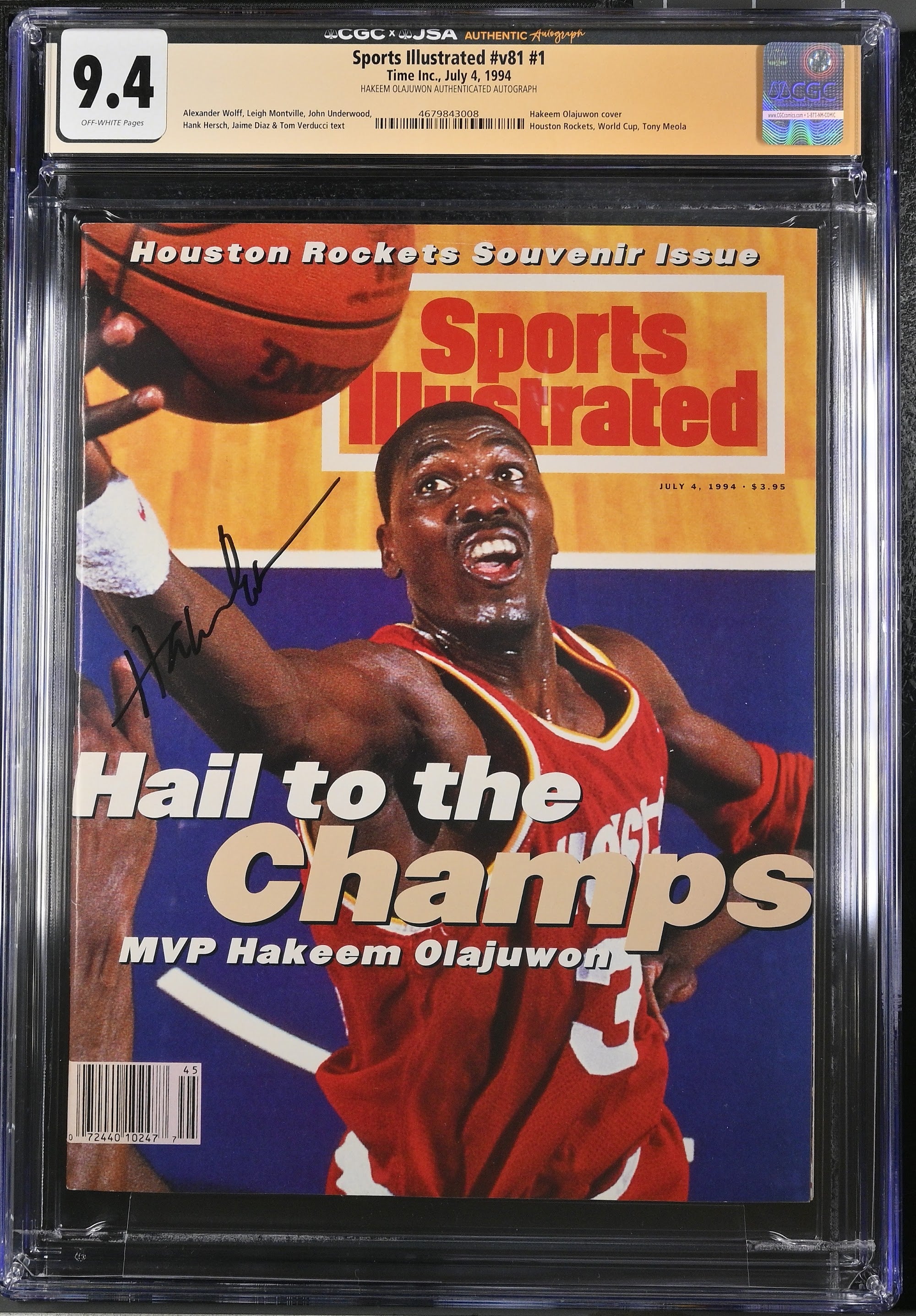 1994 Hakeem Olajuwon Sports Illustrated Autographed – CGC 9.4 Newsstand