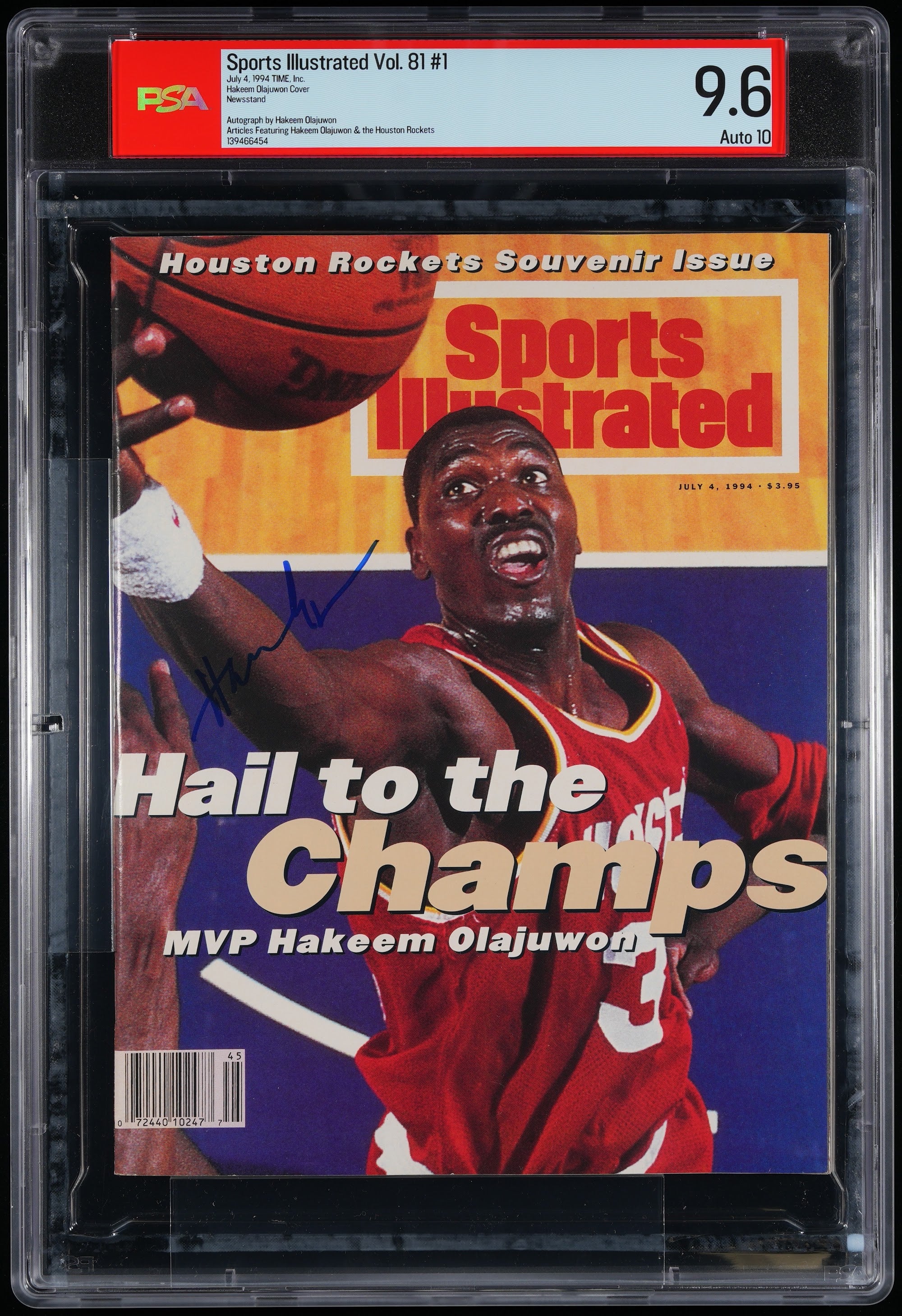 1994 Hakeem Olajuwon Sports Illustrated Autographed – PSA 9.6 Auto PSA 10.0 Newsstand