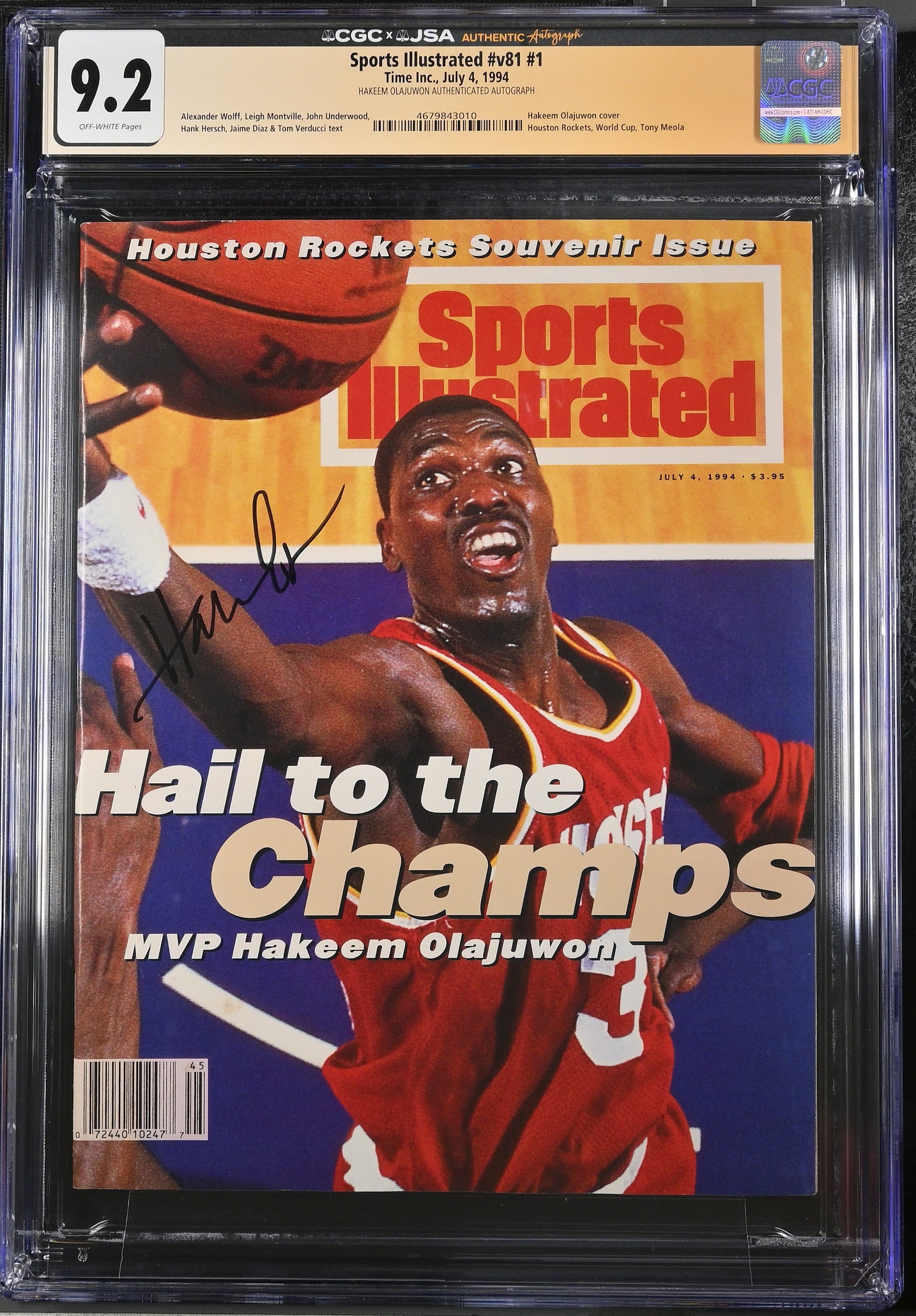 1994 Hakeem Olajuwon Sports Illustrated Autographed – CGC 9.2 Newsstand