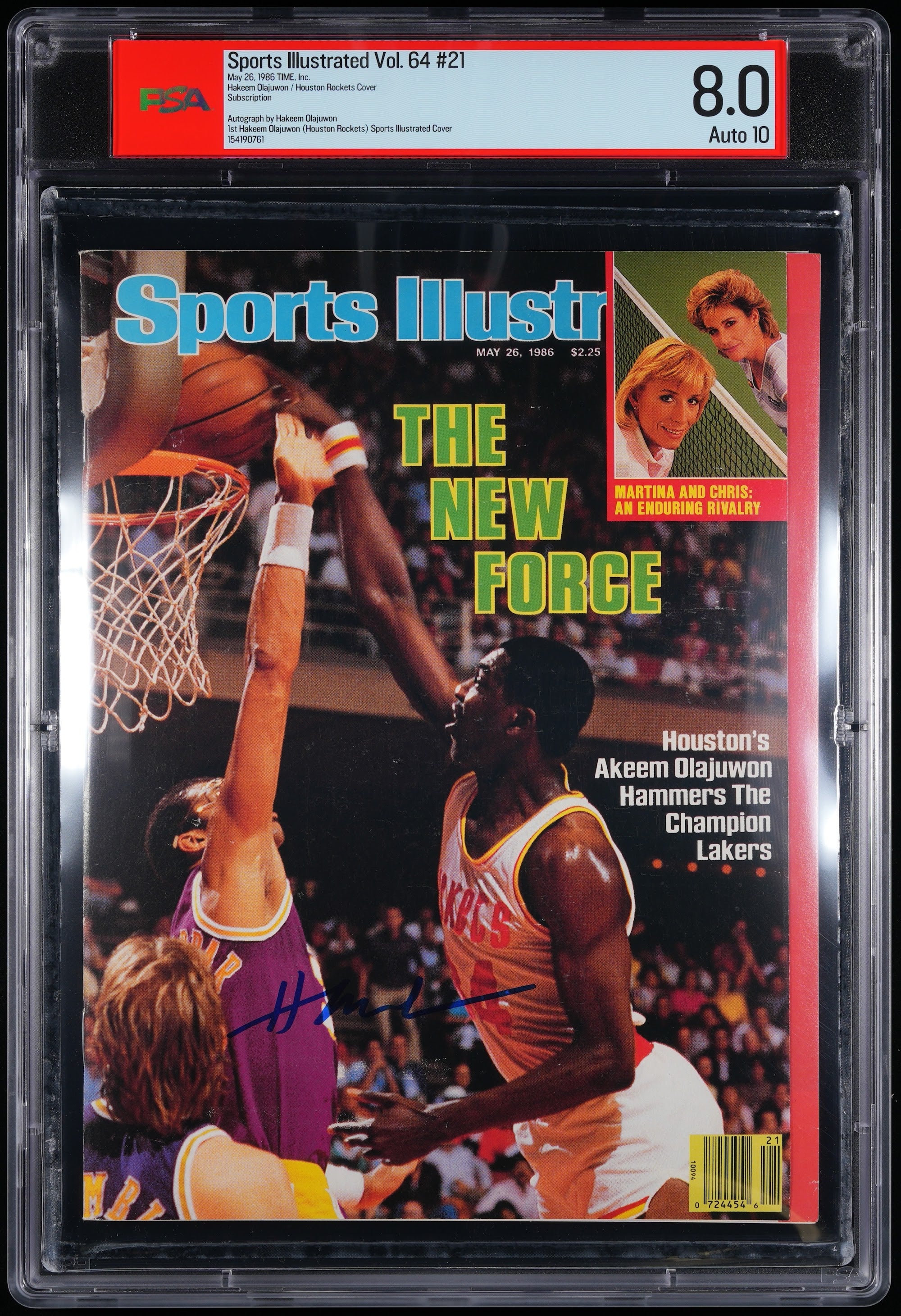1986 Hakeem Olajuwon Sports Illustrated 1st Cover Autographed – PSA 8 Subscription