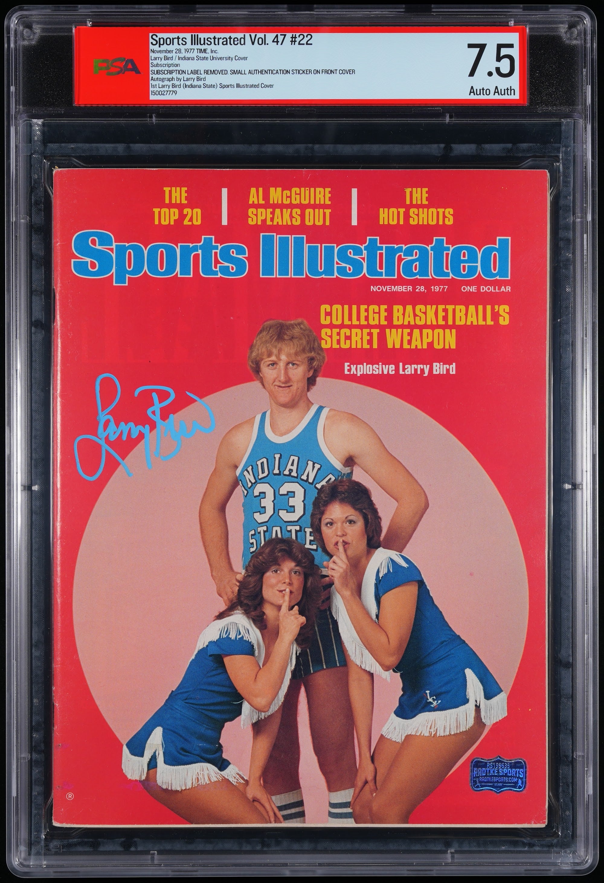 1977 Larry Bird Sports Illustrated 1st Cover Autographed – PSA 7.5 Subscription