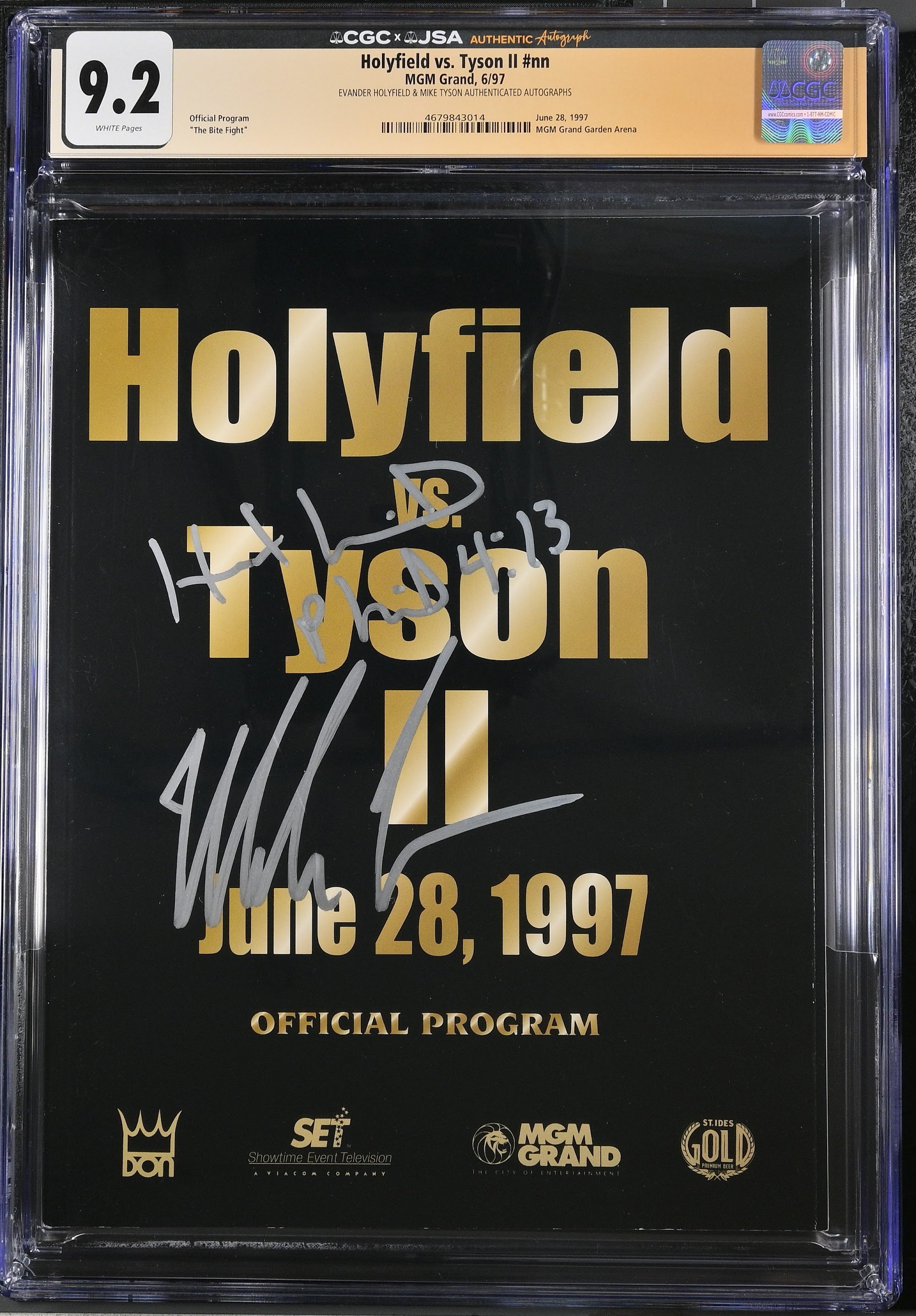1997 Holyfied vs. Tyson II MGM Progrgram Autographed Top Pop – CGC 9.2 Official Program "The Bite Fight"